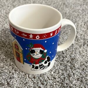 Festive Cat Mug - Blue and White